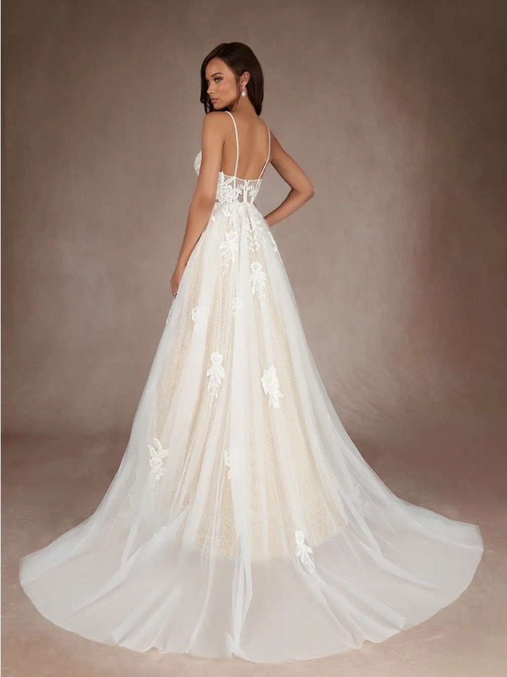Azazie Yari Ivory & Nude Lace A-Line Bridal Gown - Picture 3 of 10